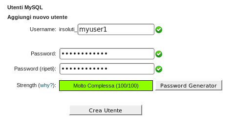 Creazione utente database