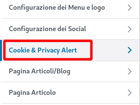 Configurazione Cookie e Privacy