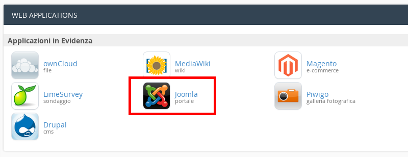 Clicca su logo Joomla